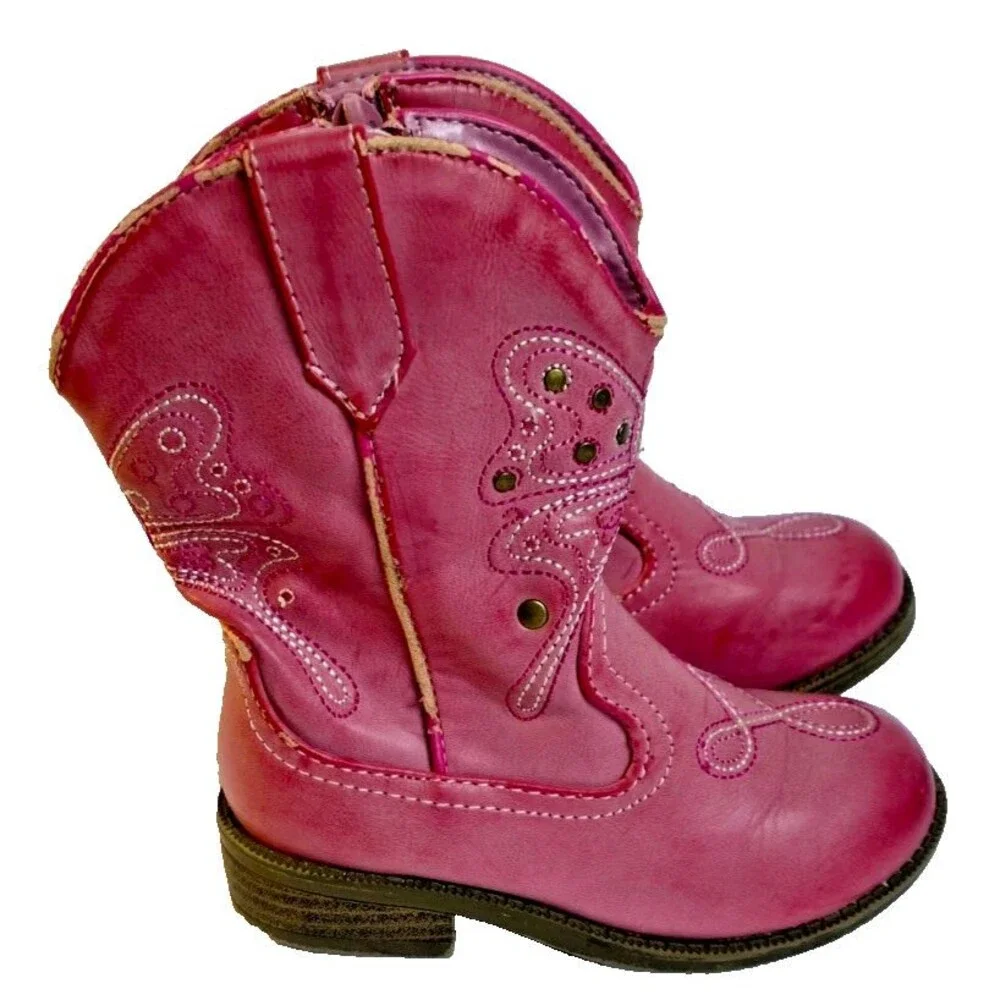 Cherokee Girls Pink Side Zip Round Toe Comfort Casual Cowgirl Western Boot Sz 8T